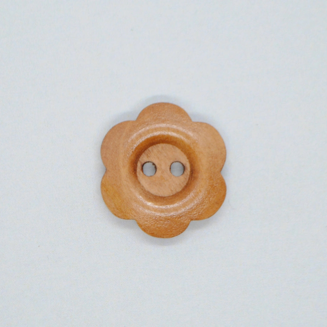 Knap 2-hul 20,5 mm brun træ blomst